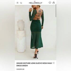 NWT - GRAND GESTURE LONG SLEEVE RUCHED MESH MAXI DRESS GREEN